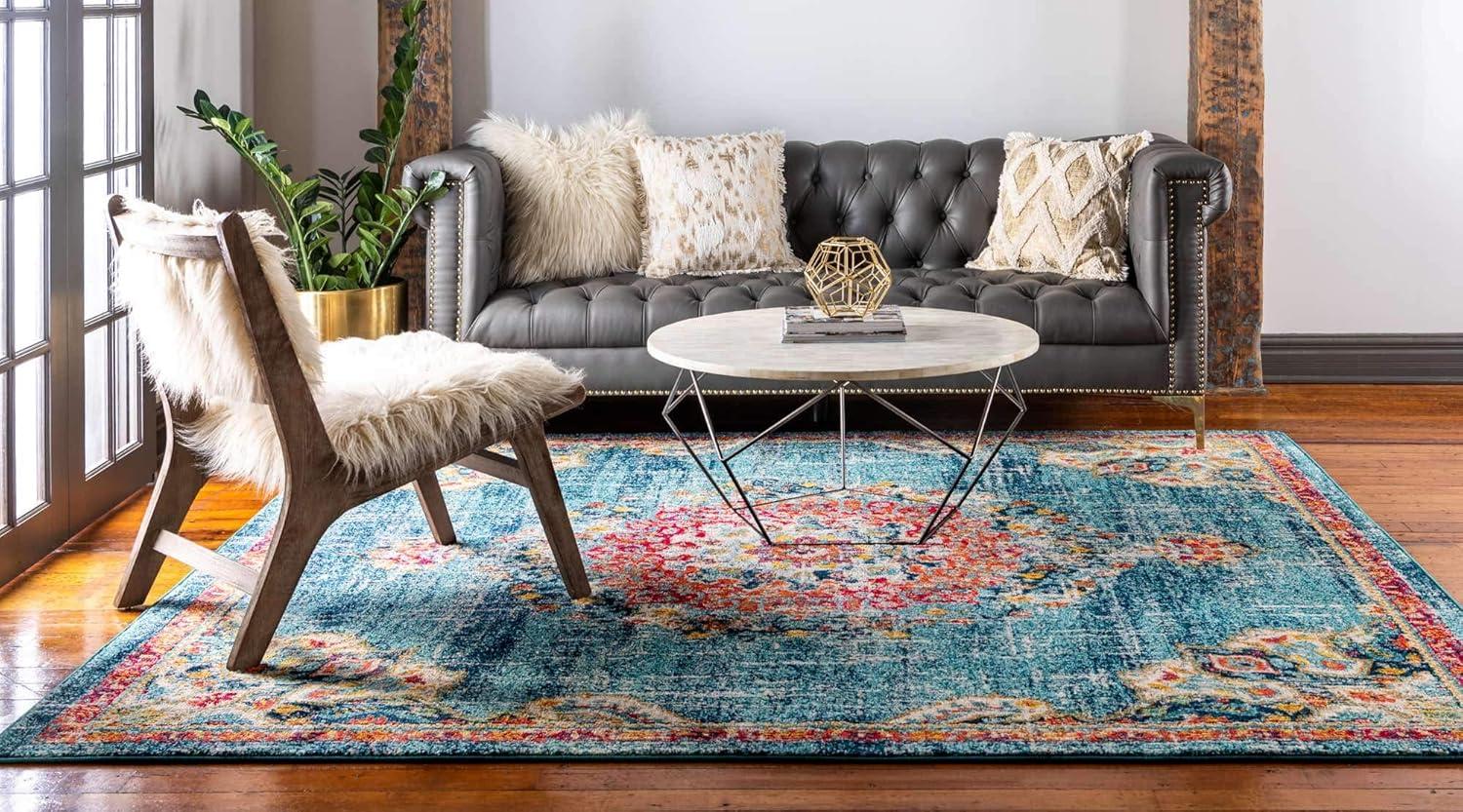 Unique Loom Penrose Collection Area Rug - Alexis (8'Square, Blue/ Gray)
