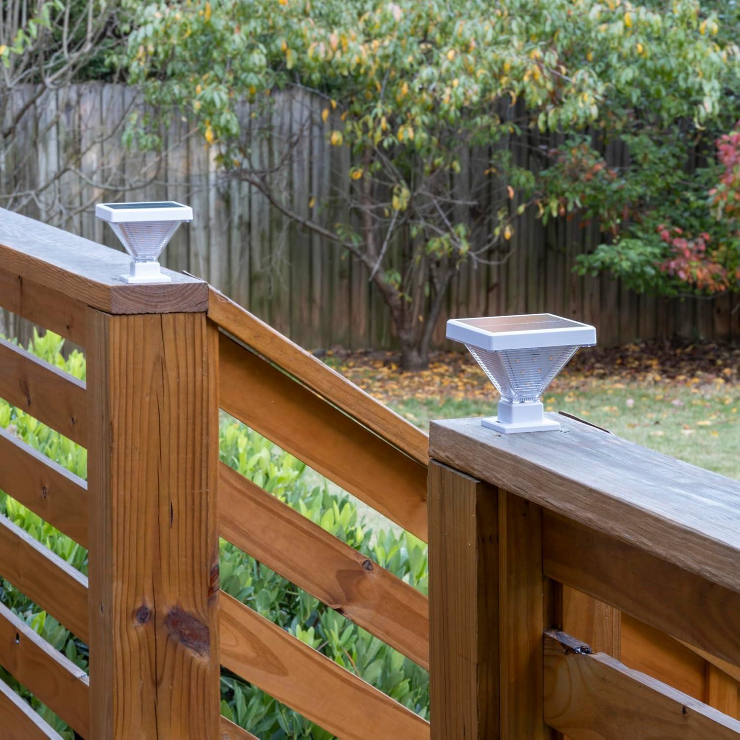 Gama Sonic Luxor Black 4x4 and 5x5 Solar LED Deck Post Cap Light with Warm White and Hi/Lo Mode for Backyard and Wood Fence(2-Pack) (Set of 2)