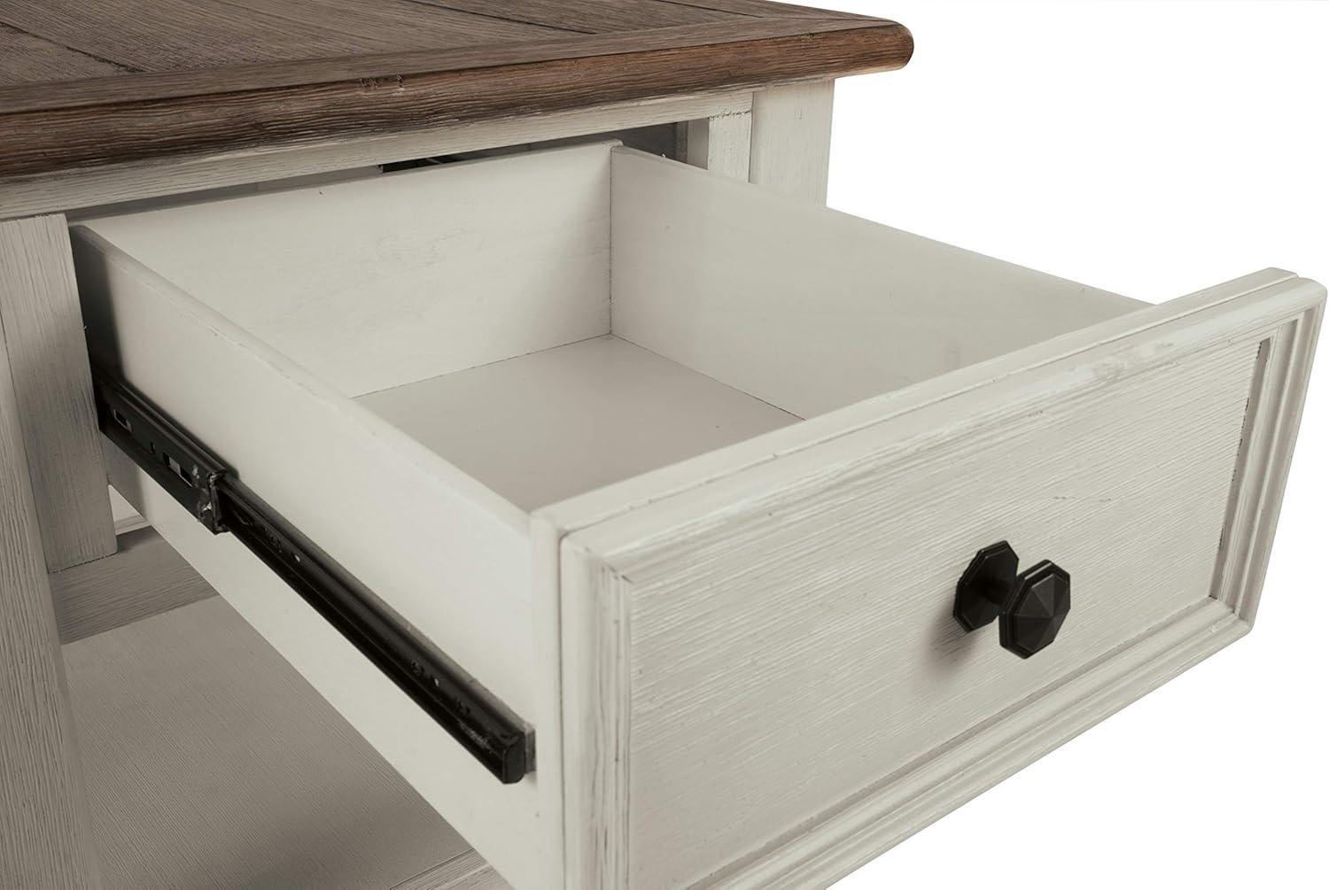 Signature Design by Ashley Bolanburg Chair Side End Table Brown/White: Vintage Style, USB Ports, Storage Cabinet