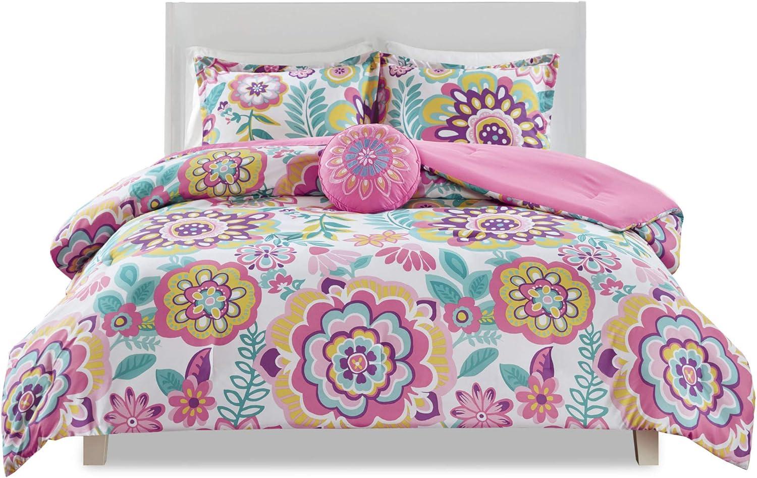 Pink Floral Medallion Twin Microfiber Comforter Set