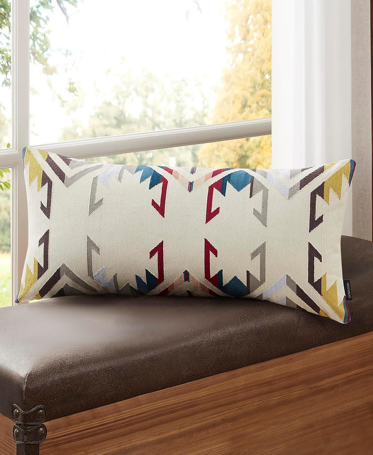 White Sands Embroidered Rectangular Cotton Throw Pillow