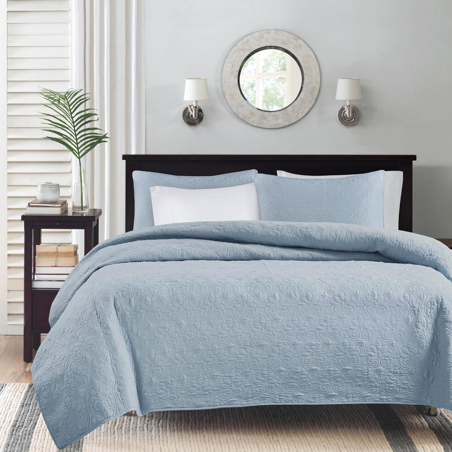 Madison Park 2pc Twin/Twin Extra Long Vancouver Reversible Coverlet Set Blue: Quilt Bedding Sets, Polyester Fill