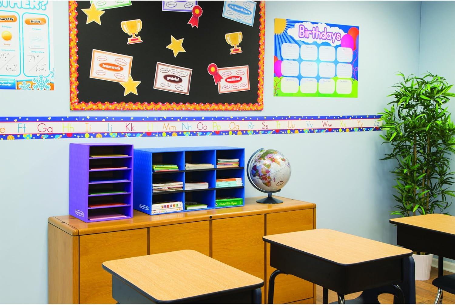 Bankers Box Classroom Literature Sorter, 9 Compartments, Blue, 28.25" x 13" x 16"