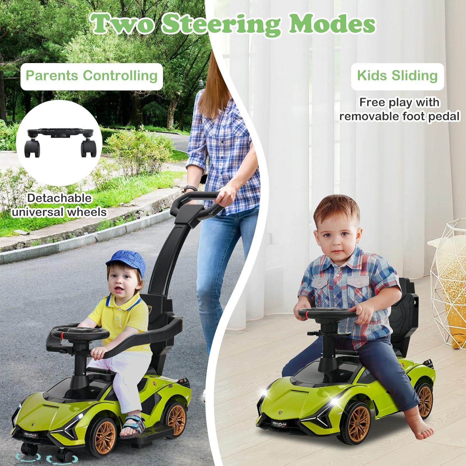 Green Lamborghini 3-in-1 Push Car Stroller with Storage