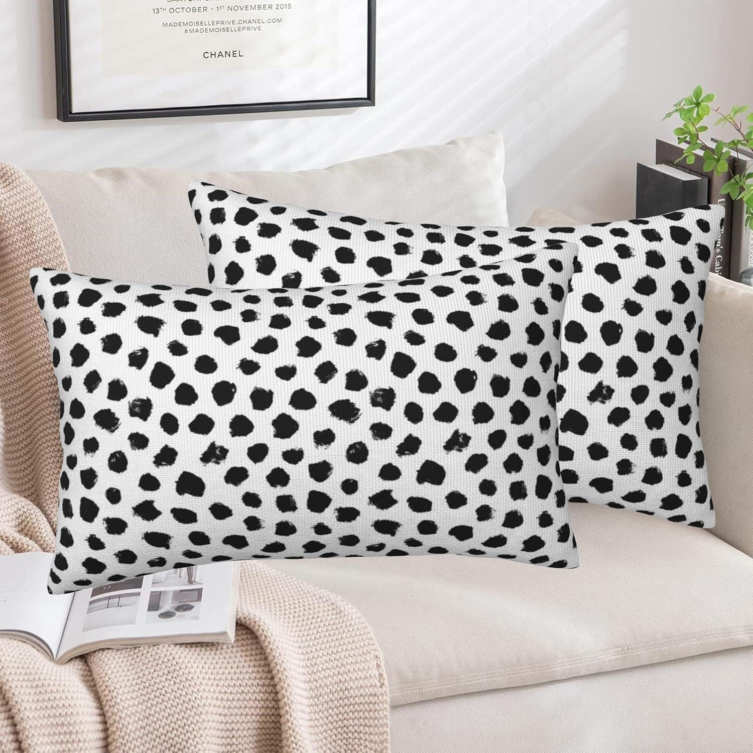 Polka Dots Decorative Throw Pillow Cover Case Brush Strokes Dots Cotton Linen Outdoor Pillow Cases Square Cushion Covers for Sofa Couch Bed Car 18x18 inch Black