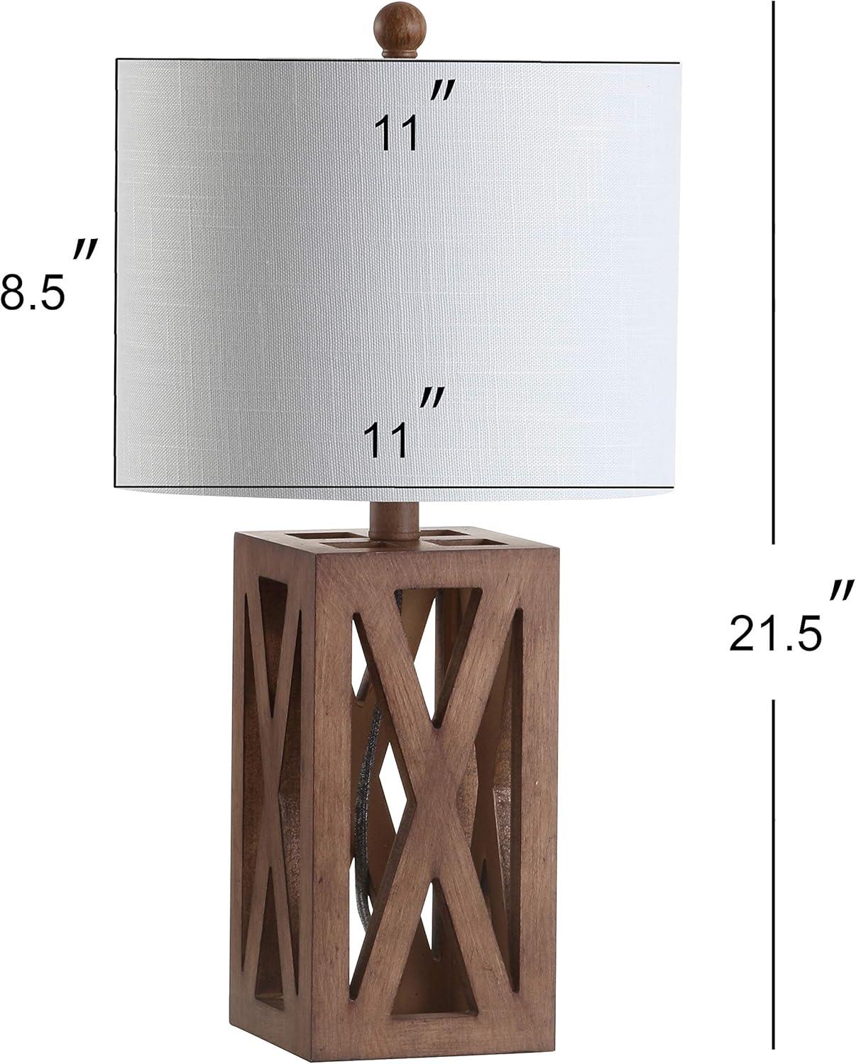 Stewart 21.5" Farmhouse Wood LED Table Lamp, Brown