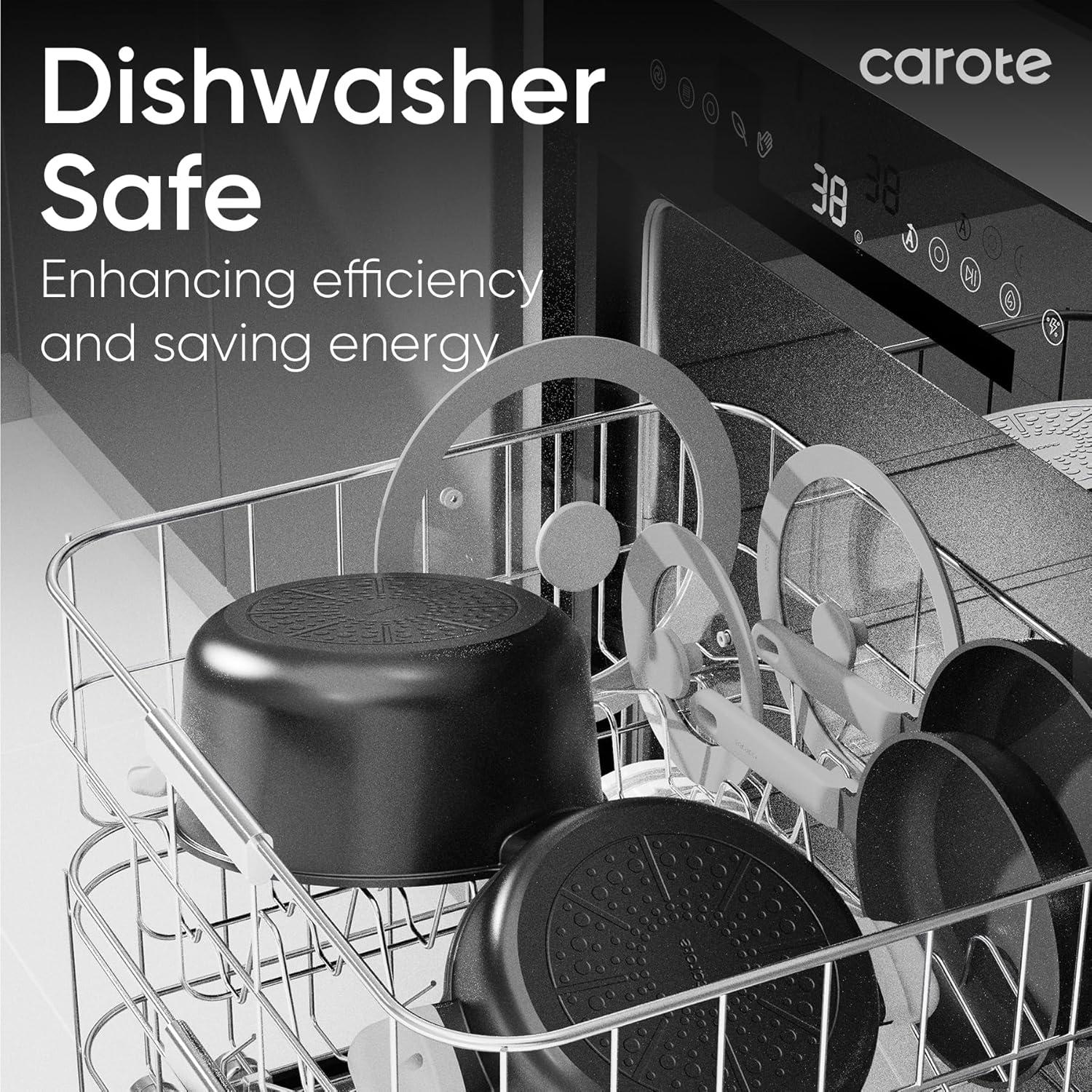 Carote 16 Pcs Nonstick Cookware Sets, Premium Pots and Pans Set, Easy to Clean, Grey and Gold