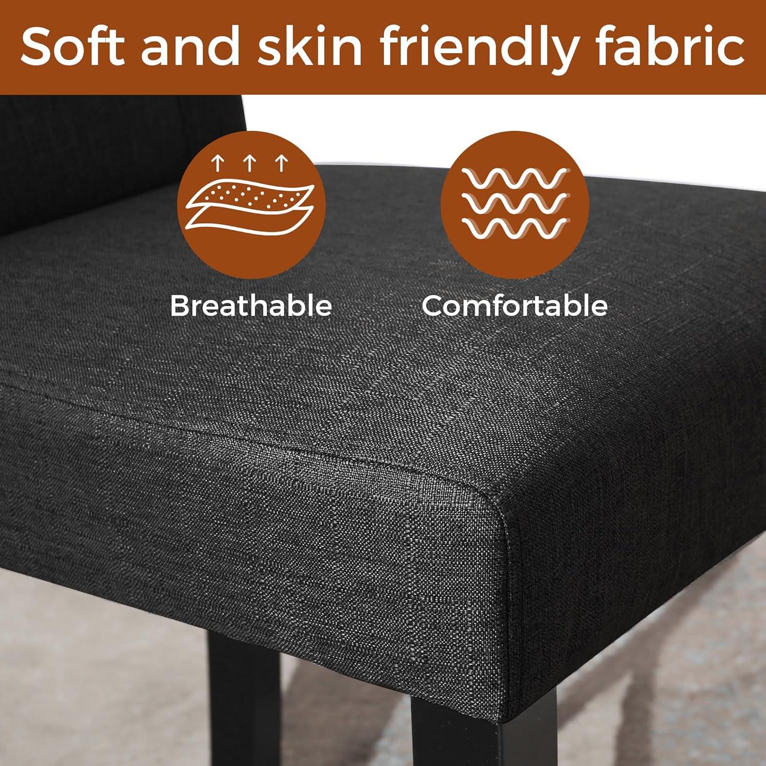 Button-Tufted Charcoal High Back Fabric Upholstered Dining Chairs, Set of 2