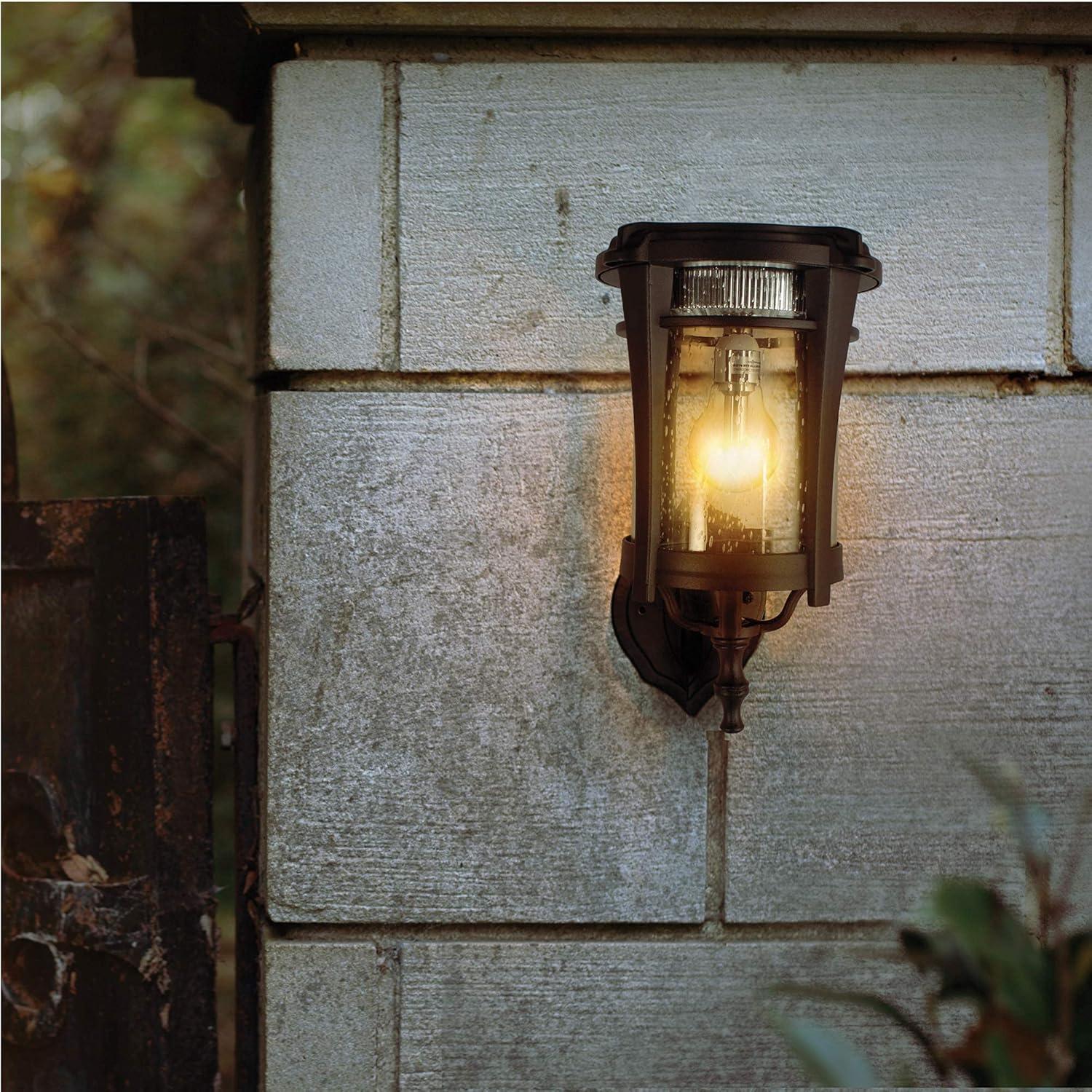 Eligia Black 1-Light 13" H Solar Powered Lantern Warm White Post Light with Pier and Wall