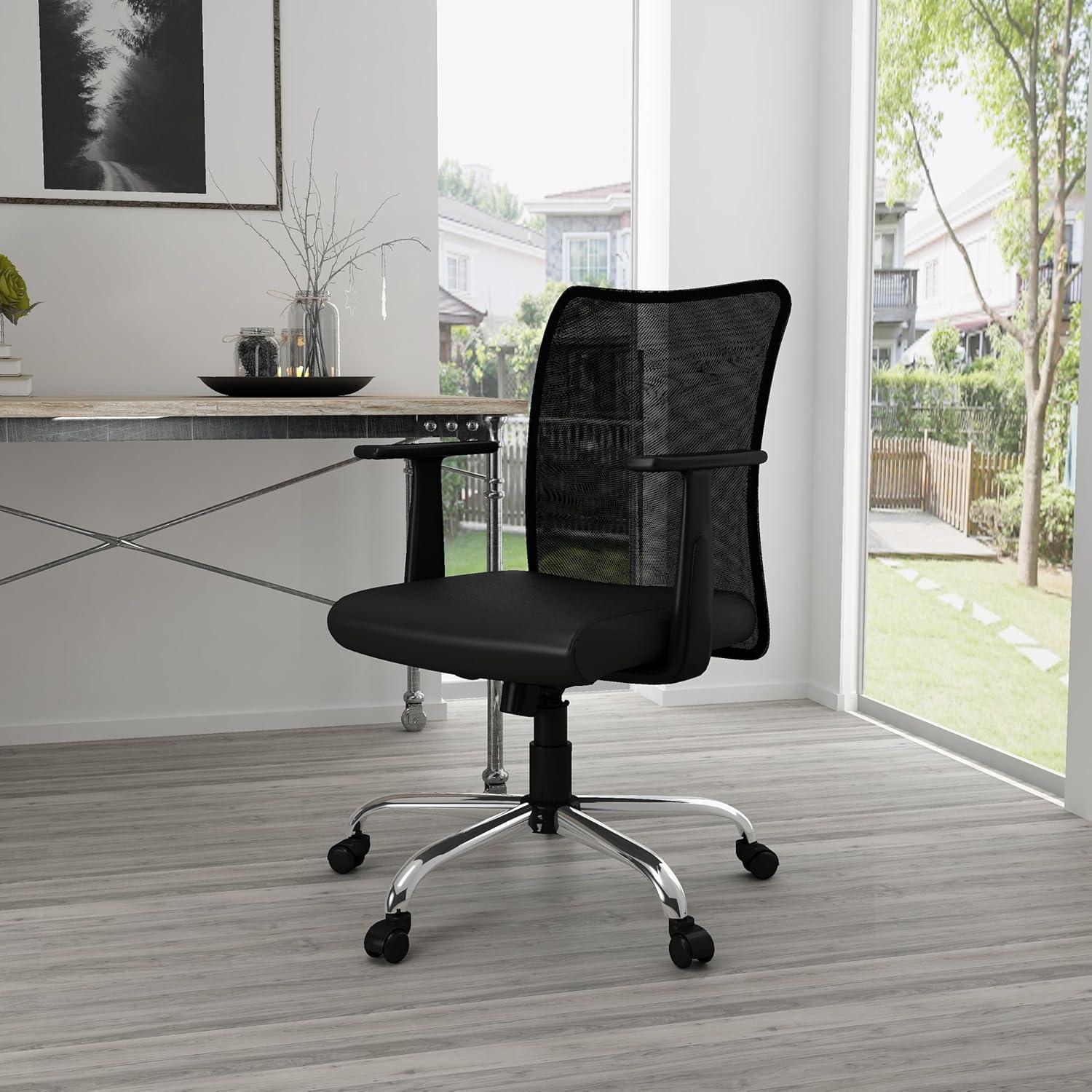 Fixed Arm Budget Mesh Task Chair Black - Boss Office Products: Chrome Base, Pneumatic Lift, Locking Tilt Control
