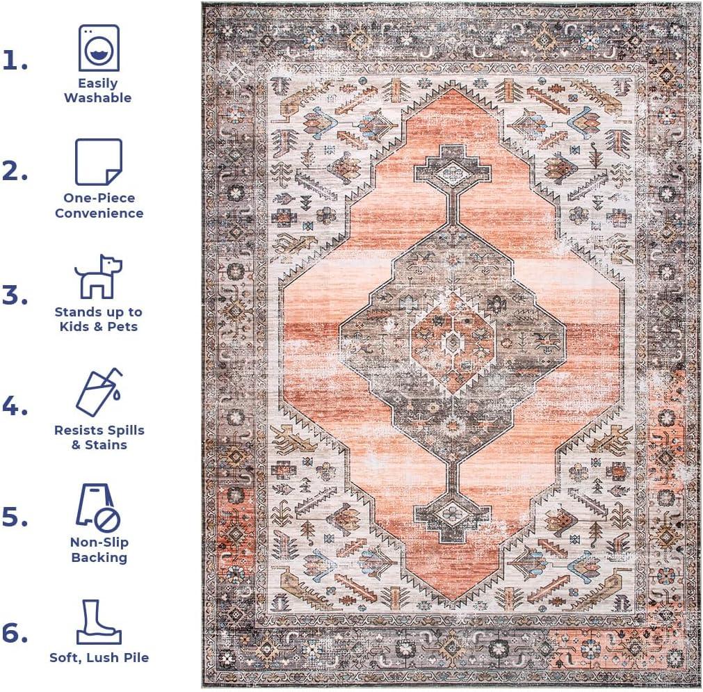 Nuloom Gracie Distressed Medallion Pet Friendly Machine Washable Area Rug, 5' x 8', Peach