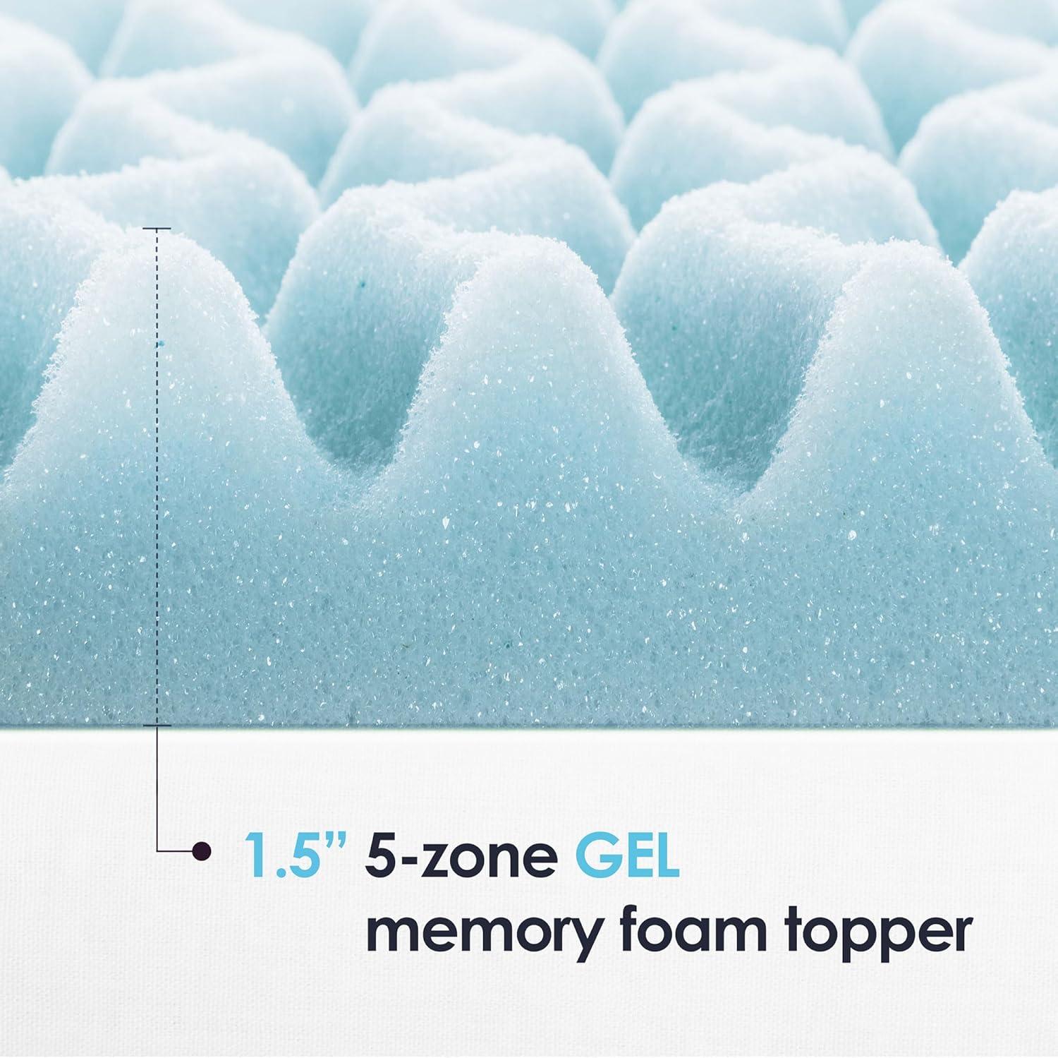 Queen Blue Gel Memory Foam Mattress Topper, 1.5 Inch