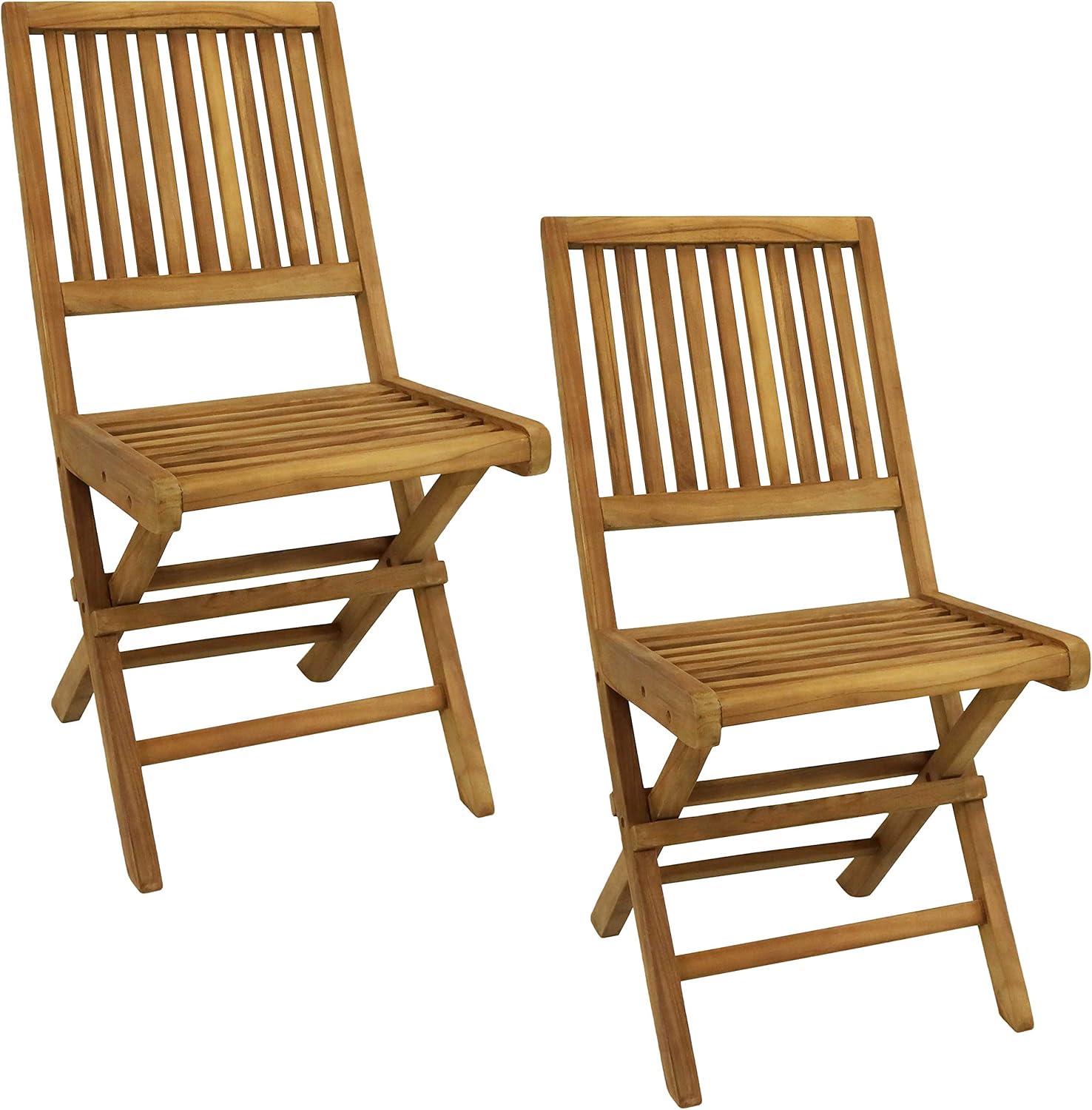 Sunnydaze Outdoor Solid Teak Wood with Stained Finish Nantasket Folding Dining Chairs - Light Brown - 2pk