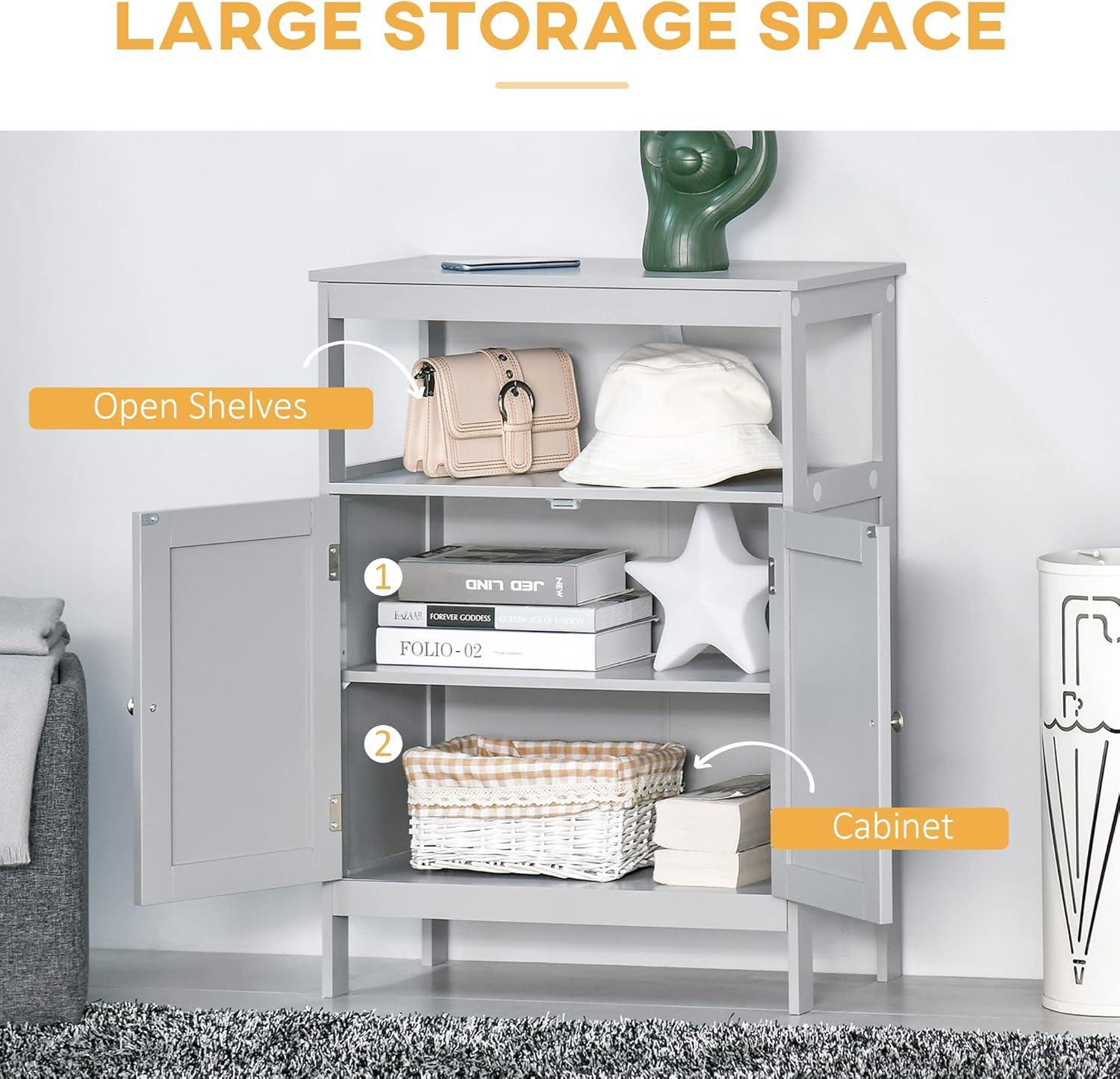 kleankin Freestanding Modern Bathroom Storage Cabinet, with Doors and Open Shelf, Bathroom Organizer Furniture