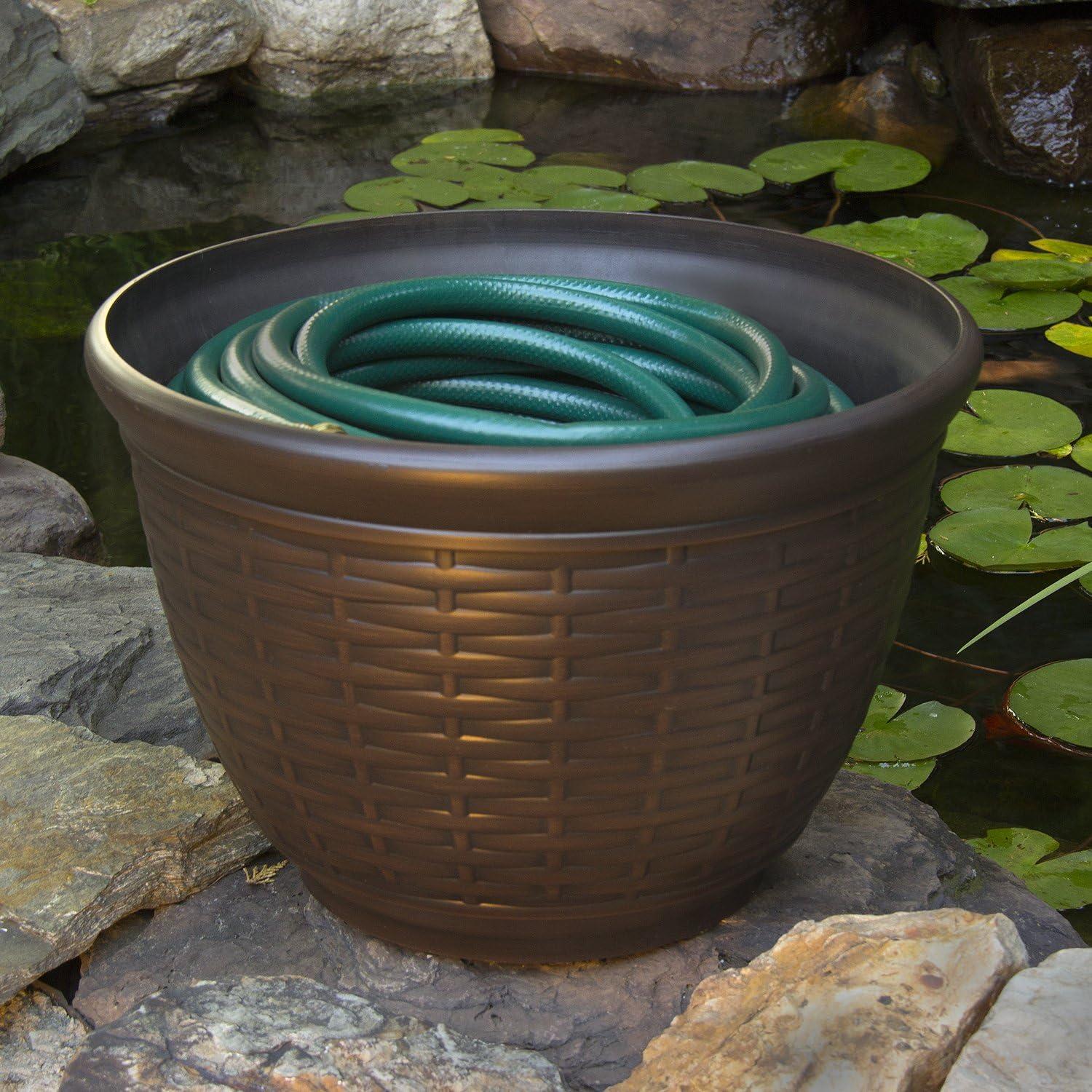 Liberty Garden Banded High Density Resin Hose Holder Pot with Drainage