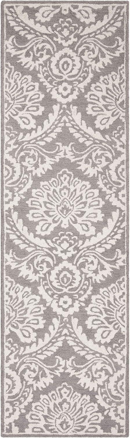 Ivory and Gray Floral Handmade Wool Runner Rug