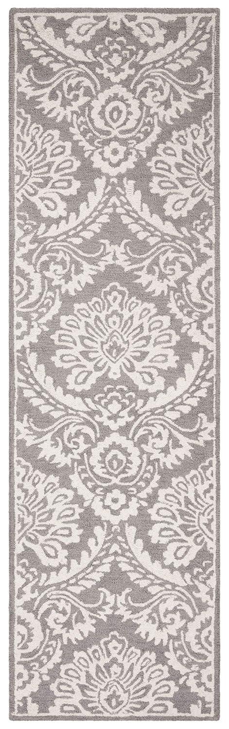 Safavieh Blossom Littie 2 x 8 (ft) Tufted Wool Gray/Ivory Rectangular Indoor Damask Runner rug