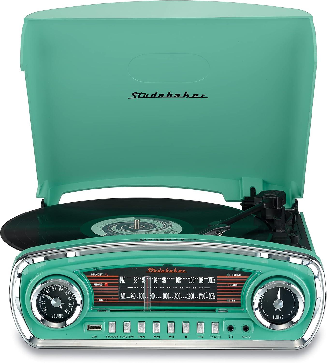 Studebaker 3-Speed Turntable with Bluetooth Receiver and AM/FM Radio