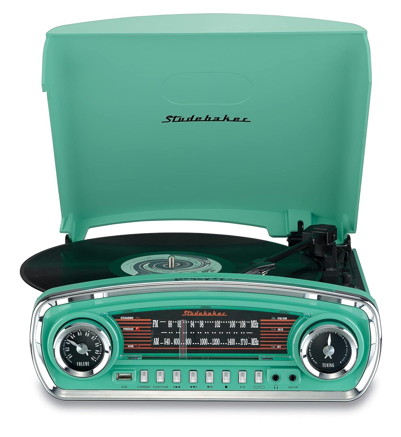 Studebaker Portable 3 - Speed Turntable Decorative Record Player with Bluetooth