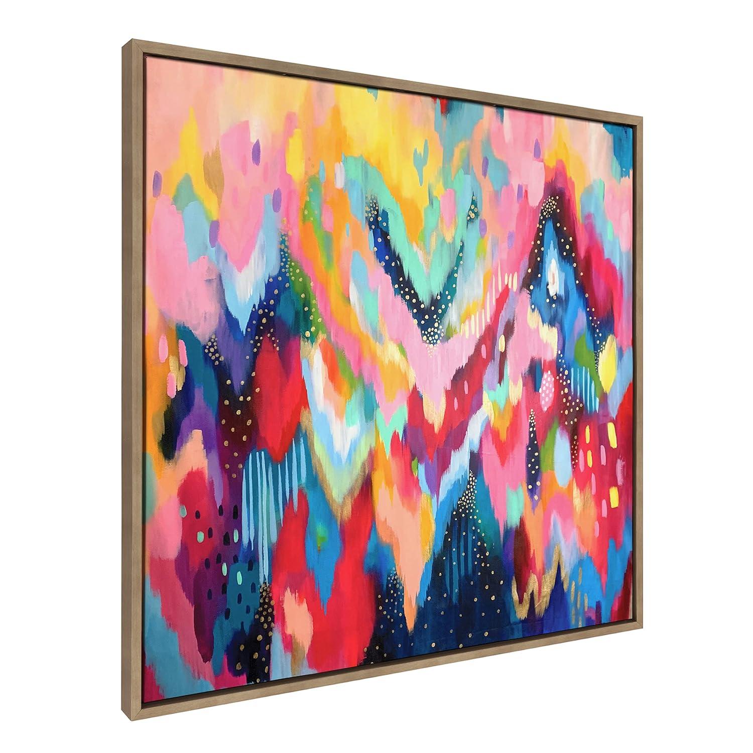 30" x 30" Sylvie EV Brushstroke 100 Framed Canvas Gold - Kate & Laurel All Things Decor: Modern Wall Canvases for Living Room