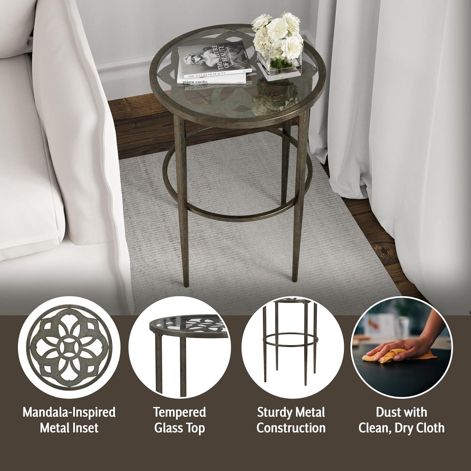 Marsala End Table Gray - Hillsdale Furniture: Round Glass Accent Table, Rubber-Coated Metal Frame, 24" Height