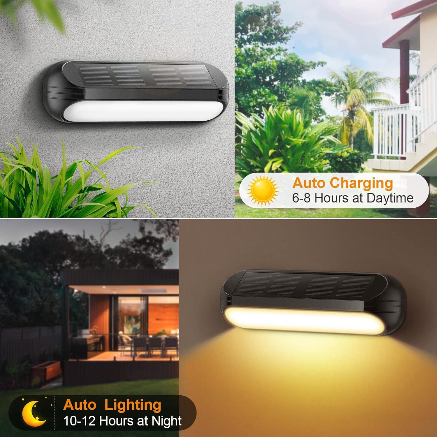 Black Solar Powered LED Deck Lights with RGB and Warm White Modes, 4 Pack