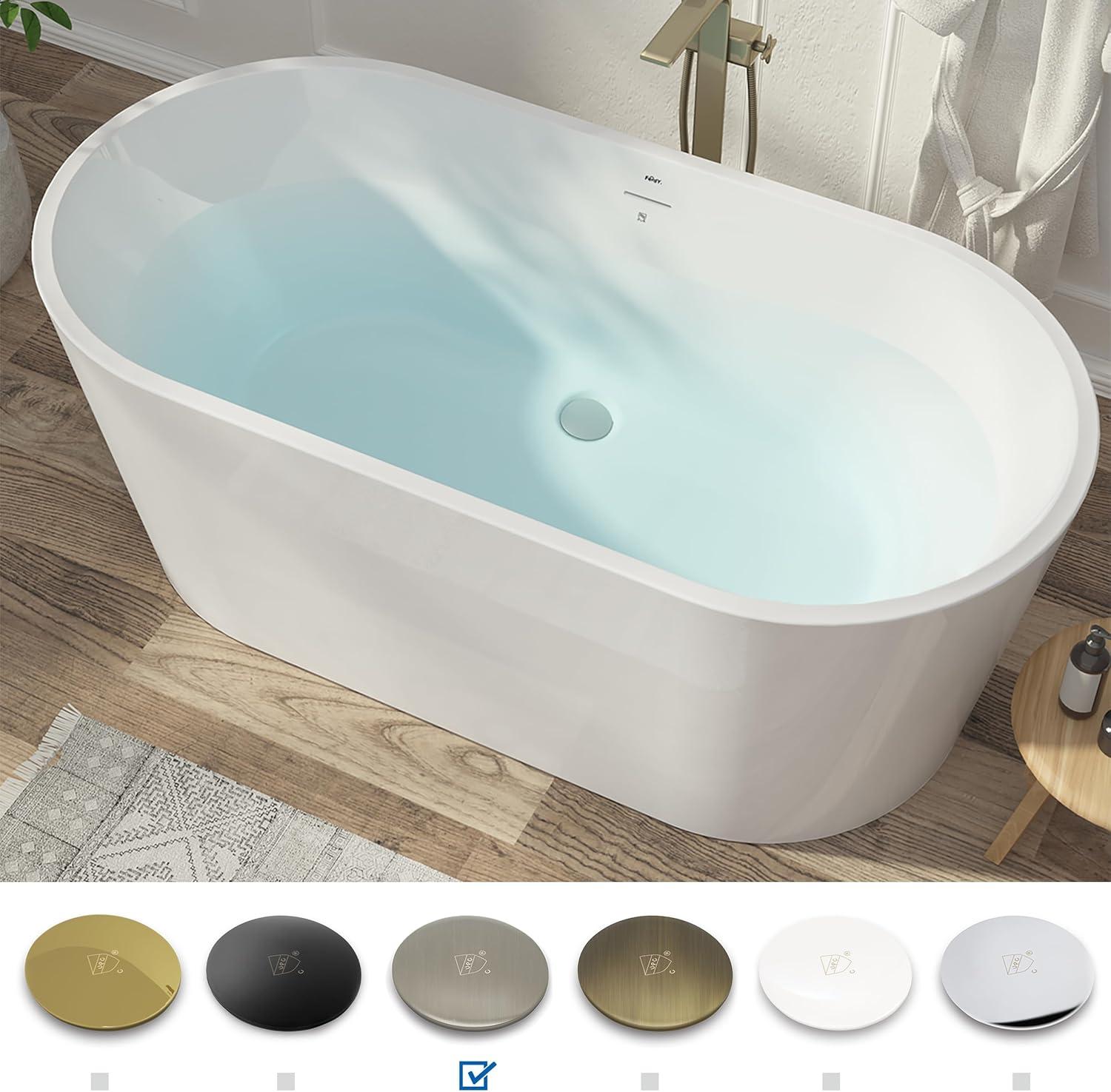 Freestanding Soaking Acrylic Bathtub with Brushed Nickel Drain