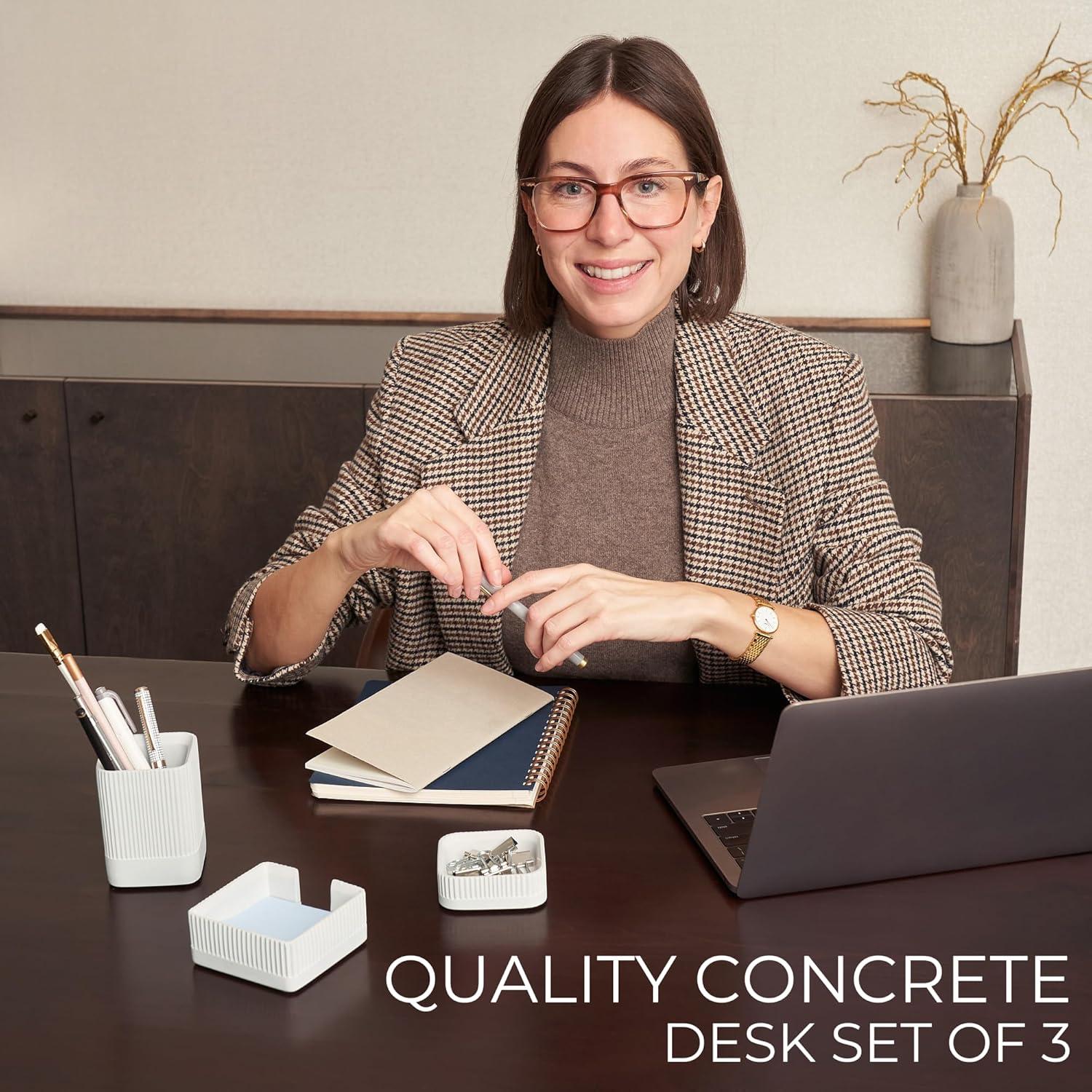 Minimalist White Concrete Desk Organizer Set of 3