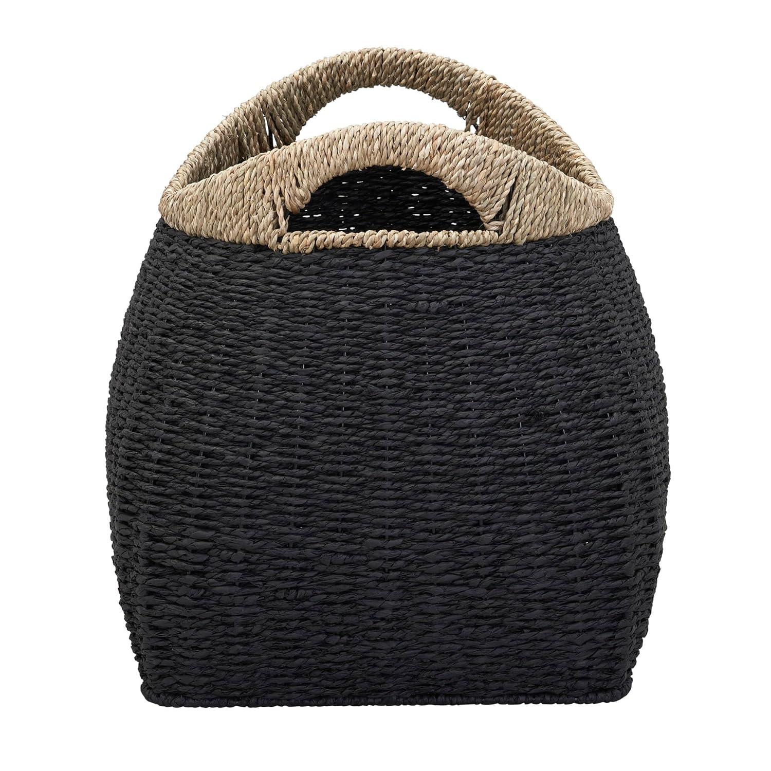 Household Essentials Basket with Handles Seagrass: Handwoven Round Storage, Brown Decorative Wicker, 14" Height
