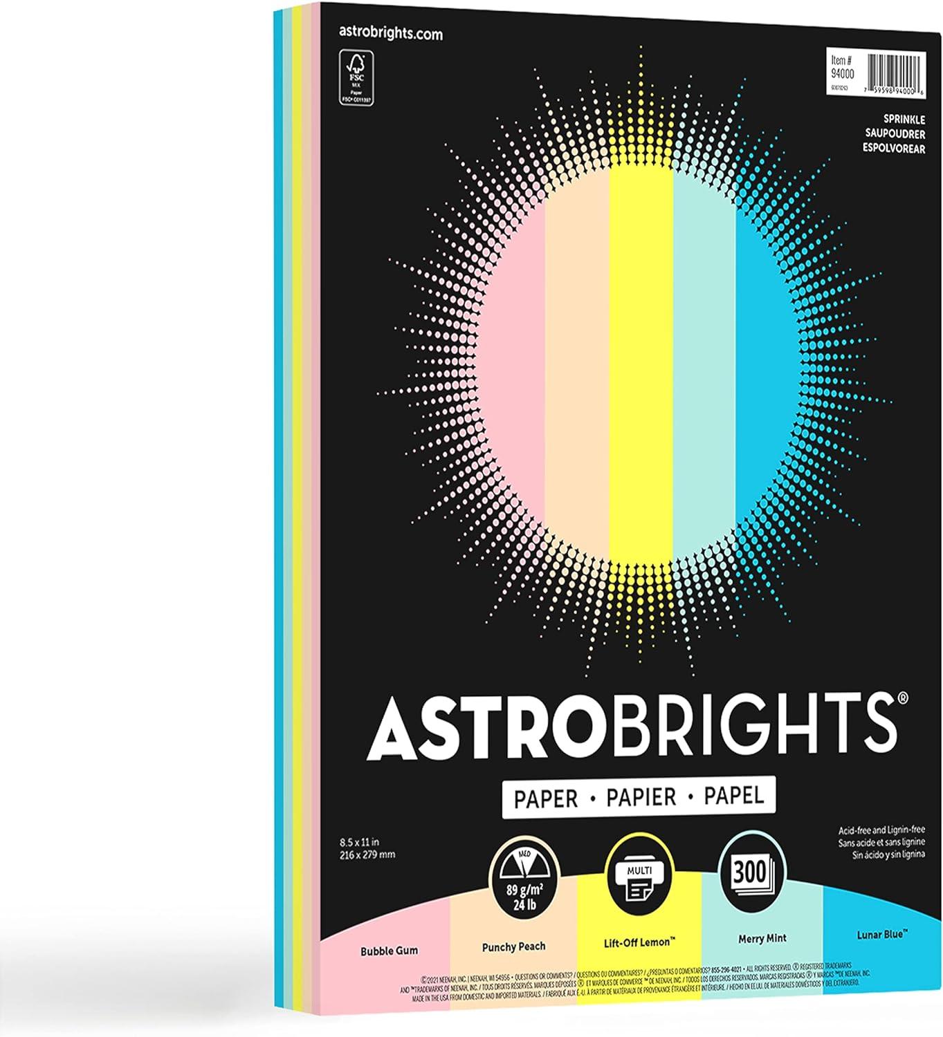 Astrobrights Sprinkle Colored Paper 24 lbs. 8.5" x 11" Assorted Colors 300 Sheets/Pack (94000)