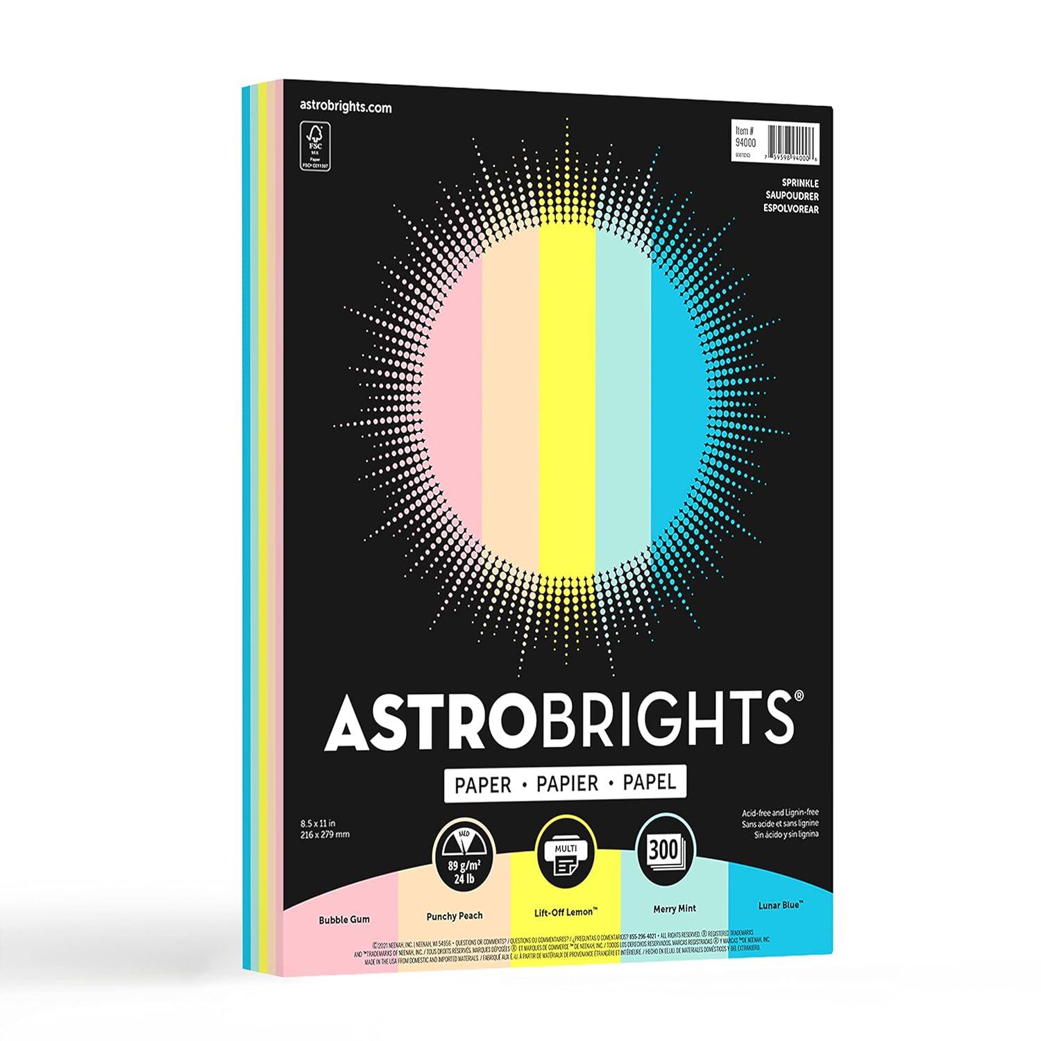 Astrobrights Sprinkle Colored Paper 24 lbs. 8.5" x 11" Assorted Colors 300 Sheets/Pack (94000)