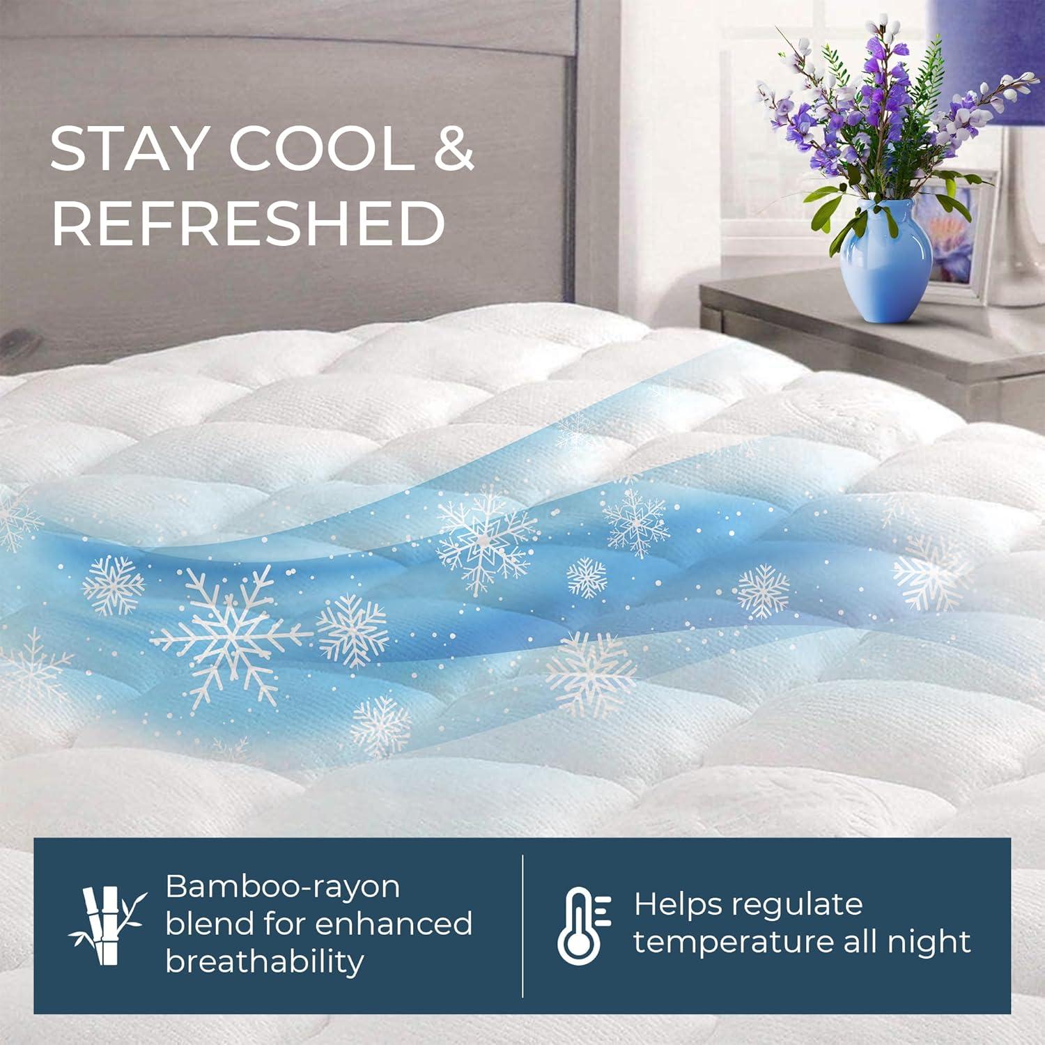 ExceptionalSheets Rayon from Bamboo Mattress Pad with Fitted Skirt - Extra Plush Cooling Topper - Twin XL