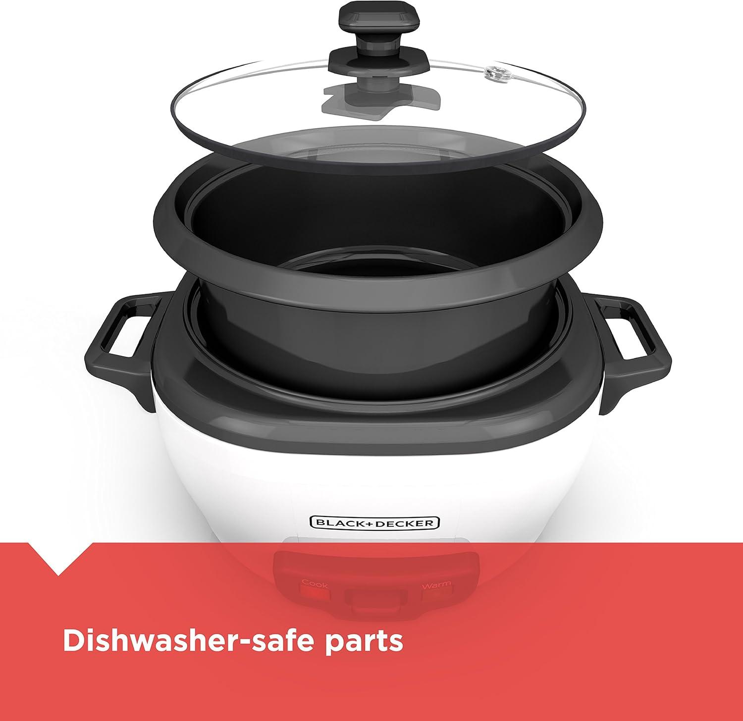 BLACK+DECKER BLACK+DECKER, Rice Cooker, Uncooked Rice, Steaming Basket, Removable Non-Stick Bowl, One Touch