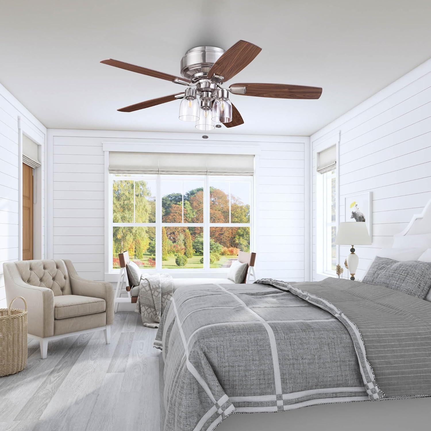 Prominence Home 51669-45 Magonia 52 in. Farmhouse Style Flush Mount LED Ceiling Fan with Light - Brushed Nickel