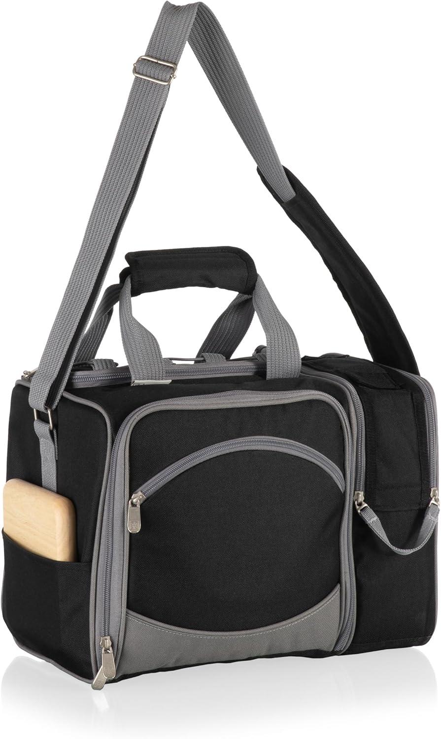 Black and Gray Insulated Picnic Tote with Picnic Set