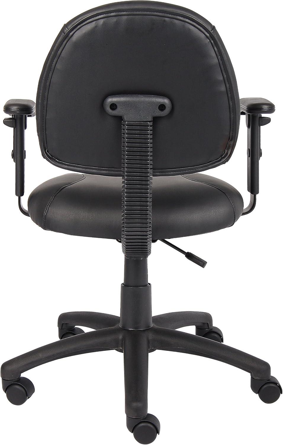 Posture Chair with Adjustable Arms Black - Boss Office Products: LeatherPlus, Lumbar Support, Swivel Base