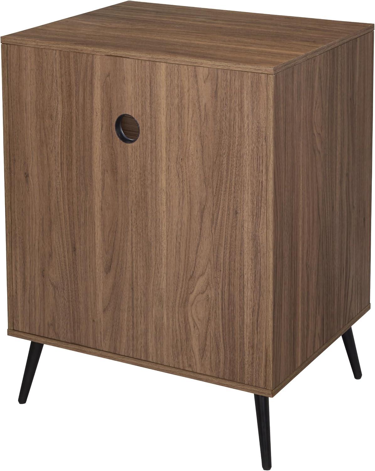 OSP Home Furnishings Retro Record Player Stand Console with Album Storage, Majestic Walnut Finish