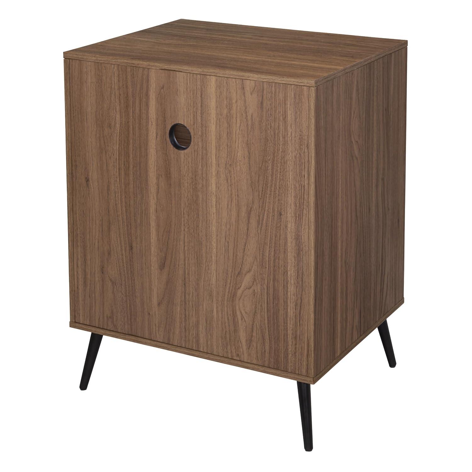 OSP Home Furnishings Retro Record Player Stand Console with Album Storage, Majestic Walnut Finish
