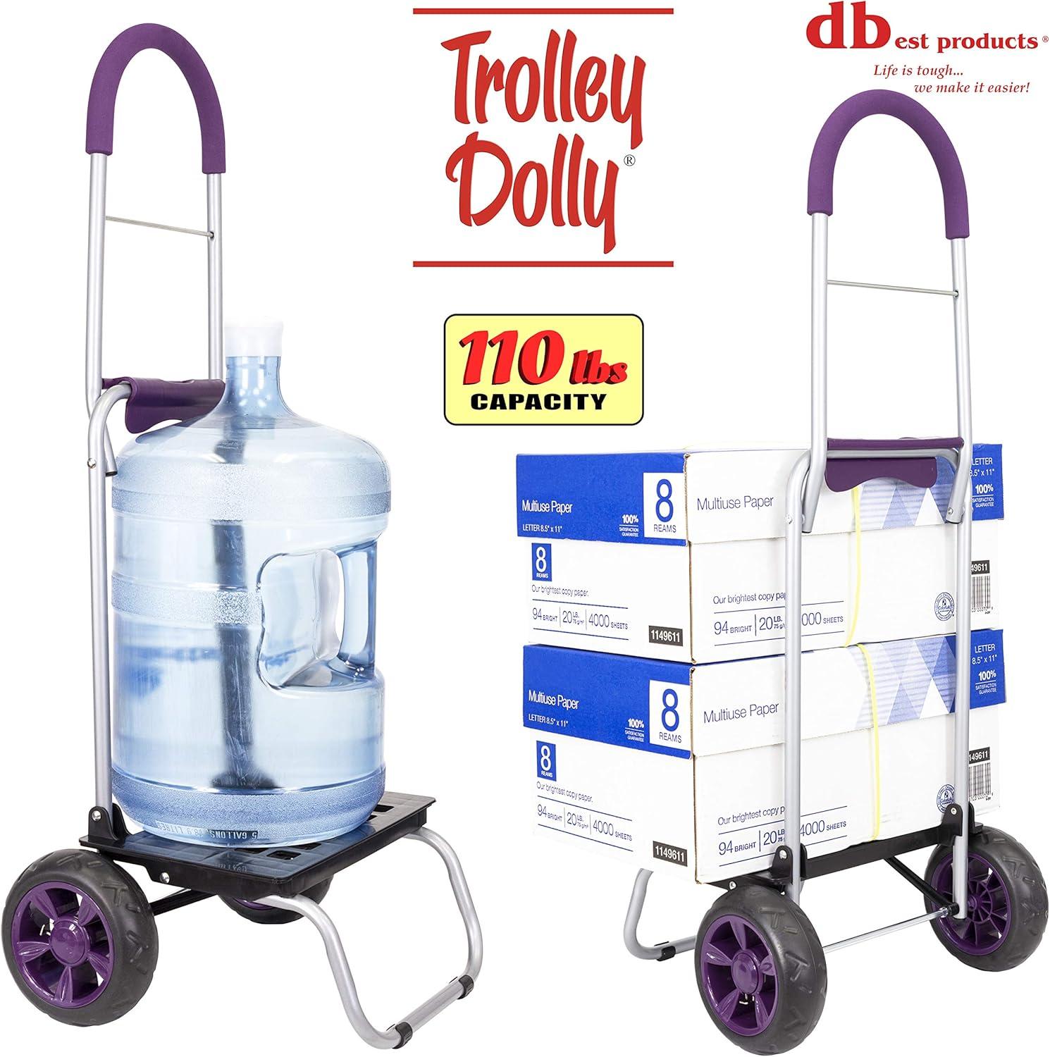 dbest products Trolley Dolly Foldable Shopping Cart for Groceries with Wheels Removable Bag Rolling Personal Handtruck - Purple