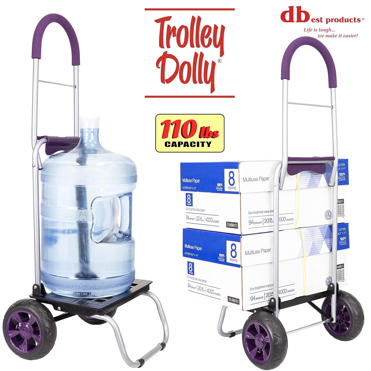 dbest products Trolley Dolly Foldable Shopping Cart for Groceries with Wheels Removable Bag Rolling Personal Handtruck - Purple