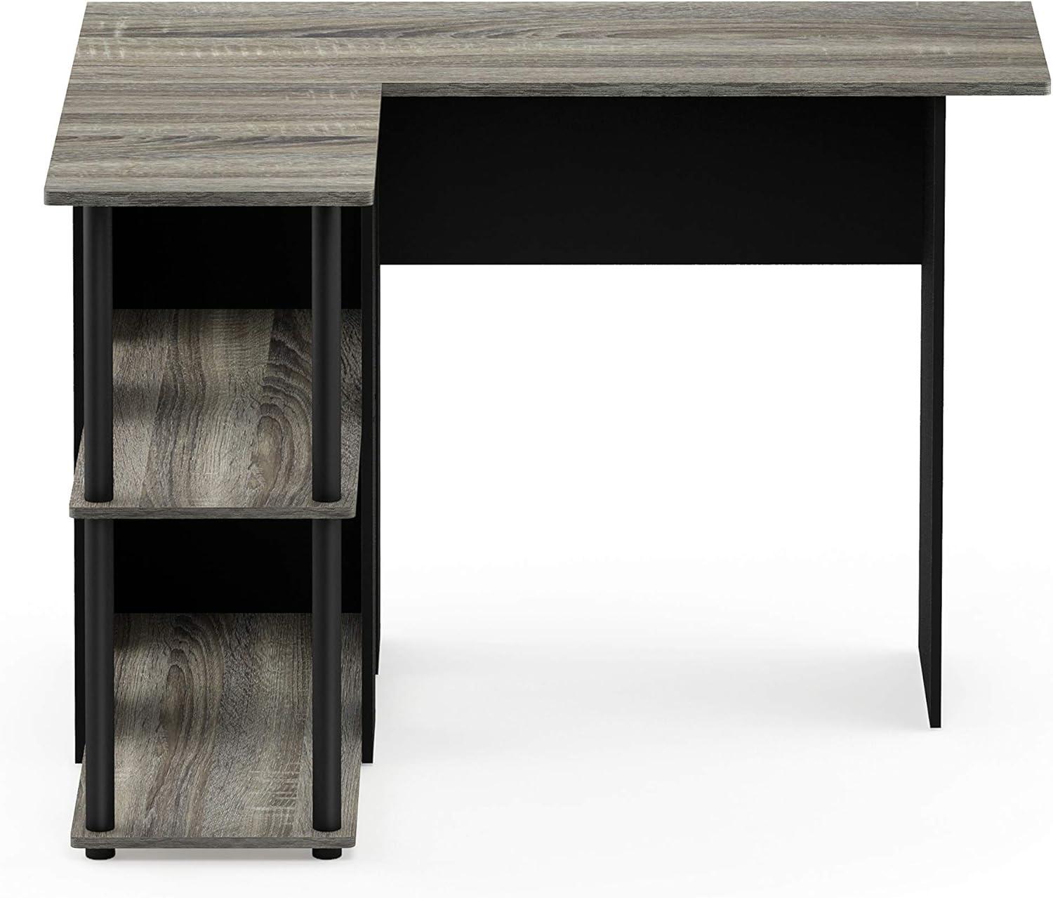 Furinno Abbott Wood L-Shape Desk with Bookshelf in French Oak Gray/Black