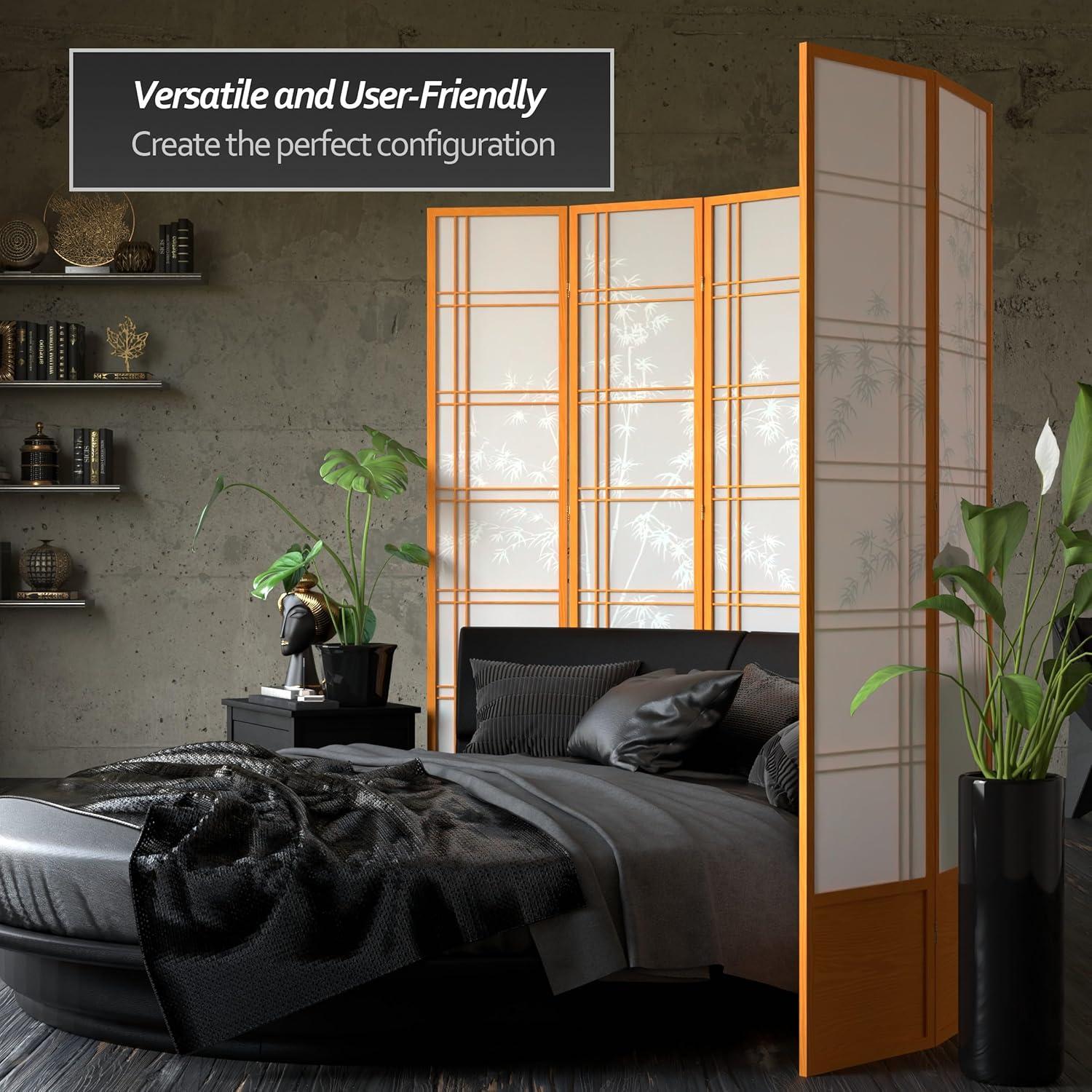 Extra Tall Honey Bamboo Shoji Screen with 4 Panels