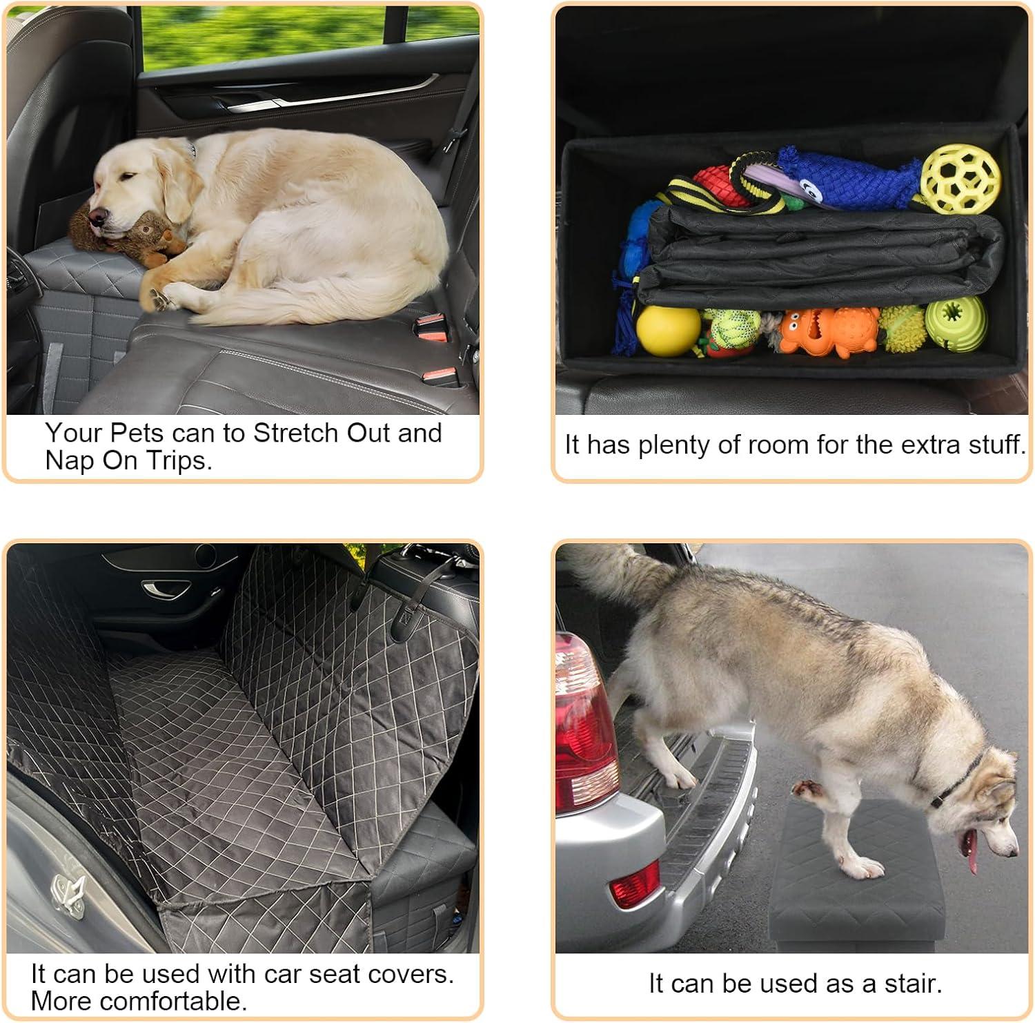 LIONROGE Car Back Seat Extender for Large Dogs up to 200lbs,Dog Car Back & Front Seat Extender with Storage,Prevent Your Dogs from Falling Off The Seat