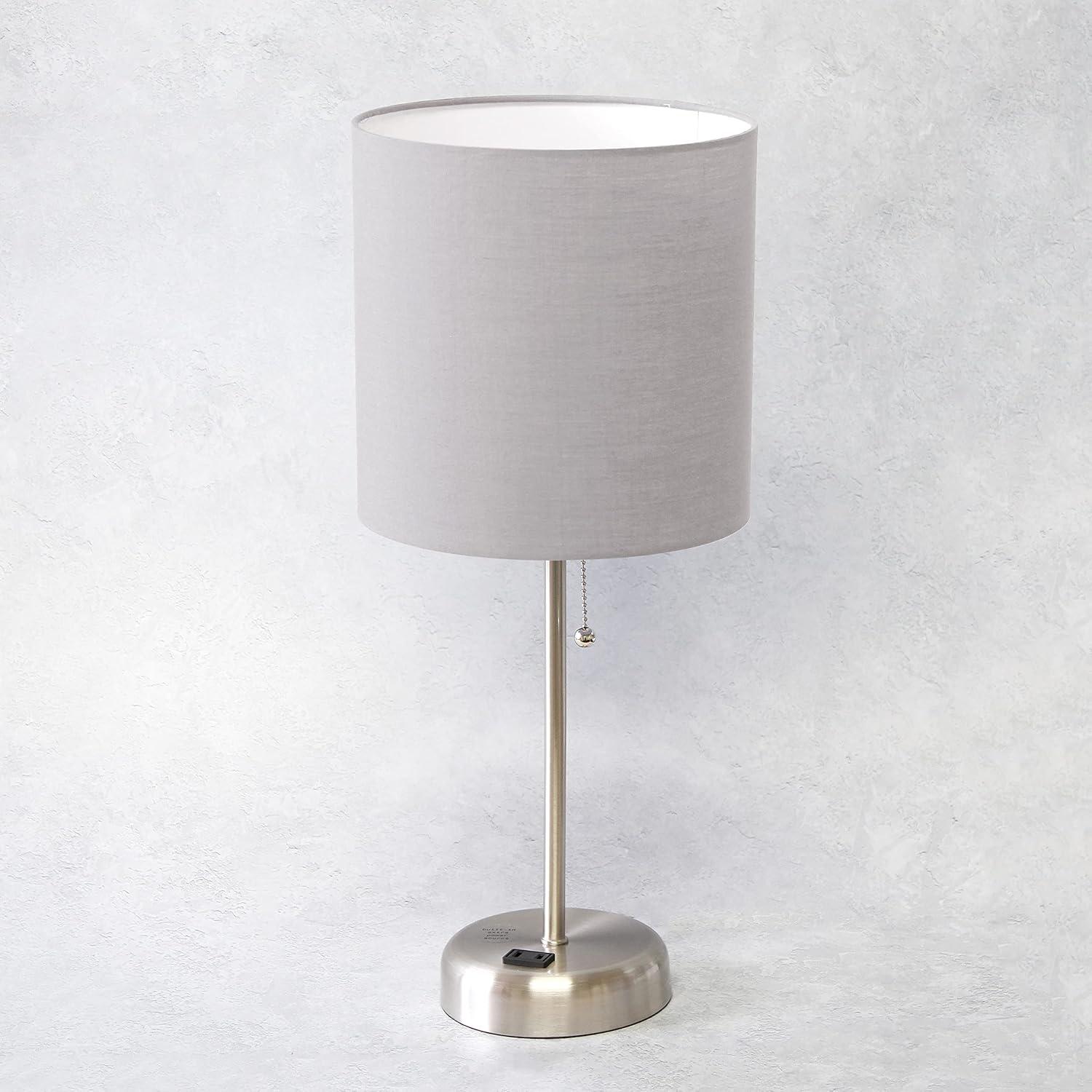 Simple Designs Stick Lamp with Charging Outlet and Fabric Shade, Gray