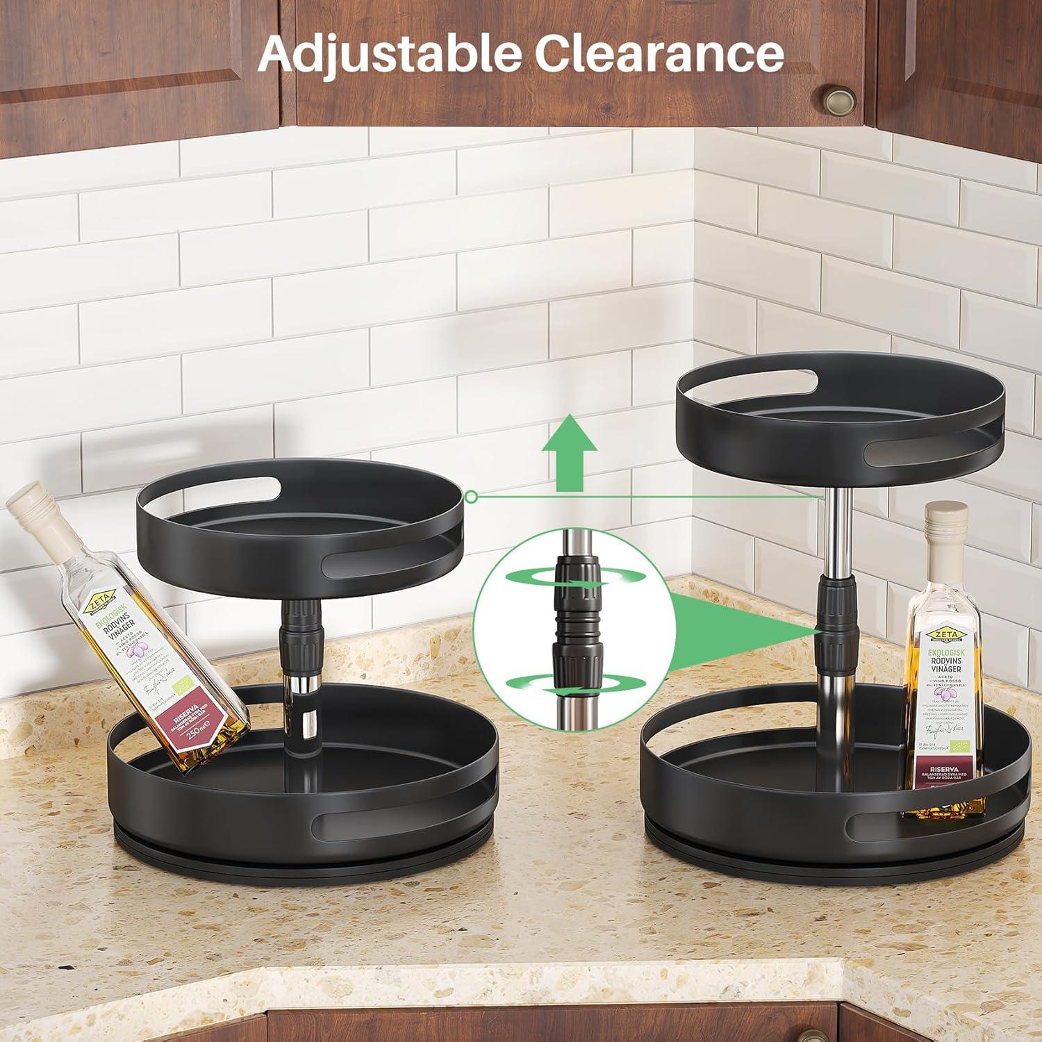 Lazy Susan Spice Rack Organizer for Cabinet - 2 Tier Height Adjustable Seasoning Organizer Metal Lazy Rotating Turntable Spice Organization for Table Top Pantry Kitchen Counter Storage (10 inch)