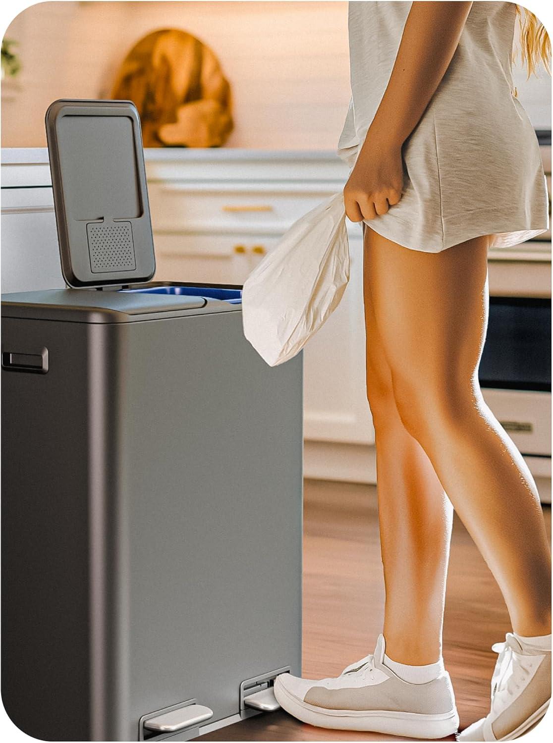 Home Zone Living Home Zone Living 16 Gallon Stainless Steel Kitchen Trash Can and Recycling Dual Compartments with Step Pedals and Soft-Close Lids