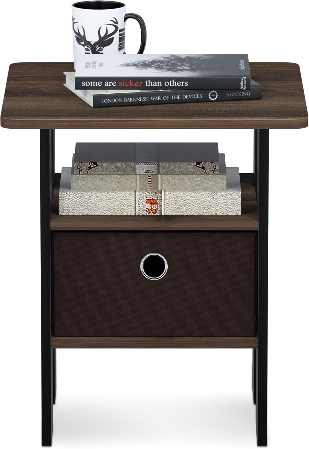 Furinno Andrey End Table Night Stand with Bin Drawer, Columbia Walnut/Dark Brown