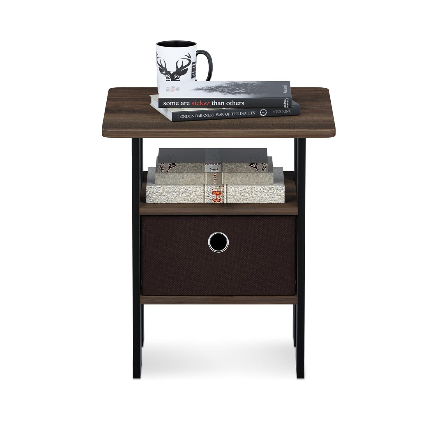 Furinno Andrey End Table Night Stand with Bin Drawer, Columbia Walnut/Dark Brown