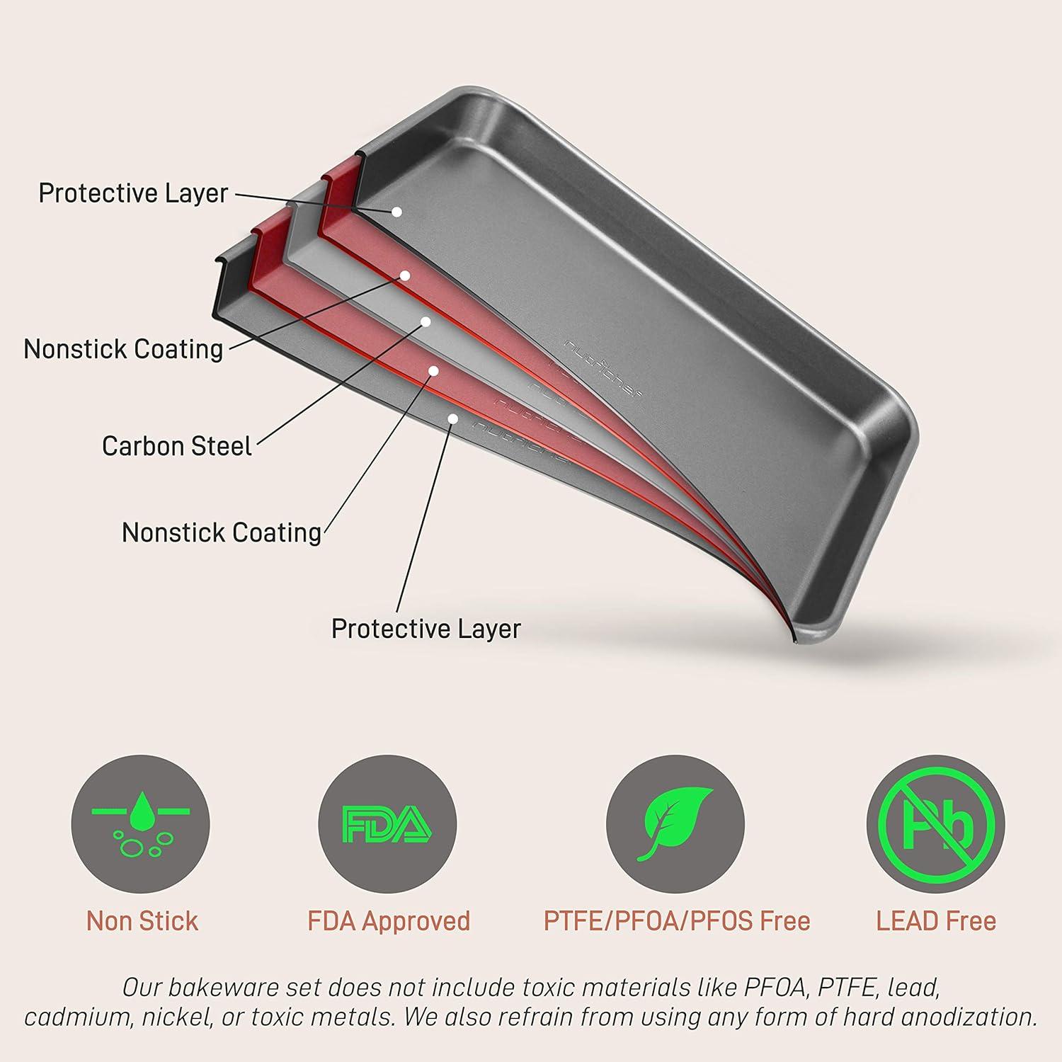 NutriChef Nonstick Cookie Sheet Baking Pan 2-Pc. Professional Quality Cooking Non-Stick Bake Trays