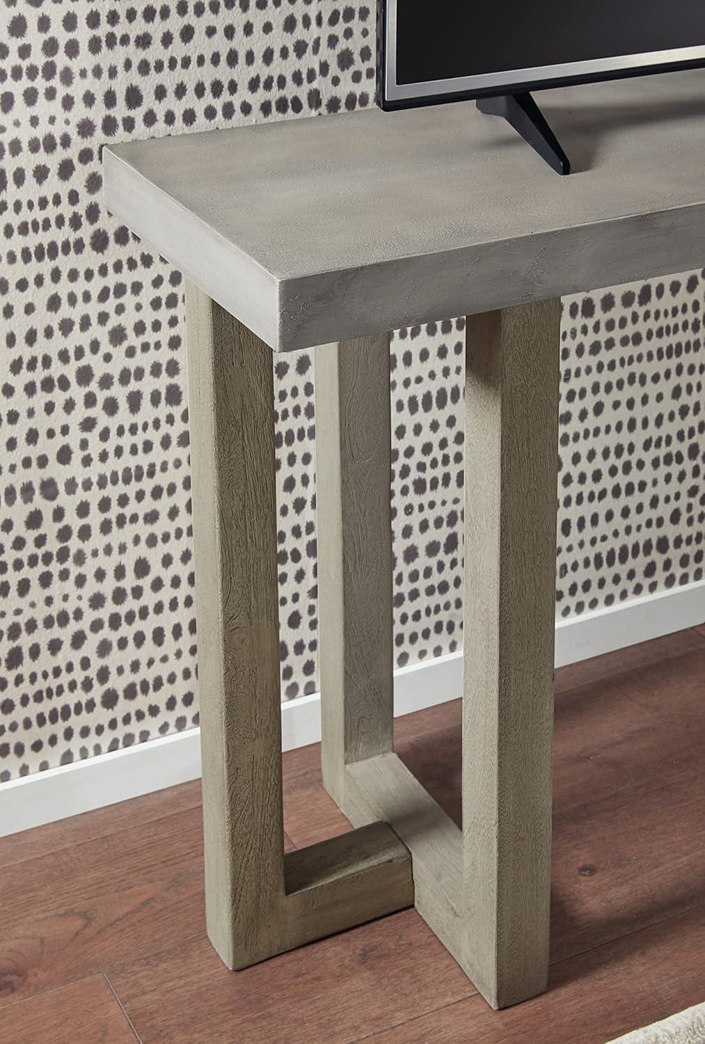 Gray Mango Wood Console Table with Faux Concrete Top